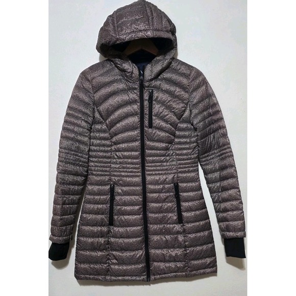 HFX Jackets & Blazers - HFX Performance Jacket Coat Women Sz S Brown Gray Hooded Down Puffer Quilted EUC